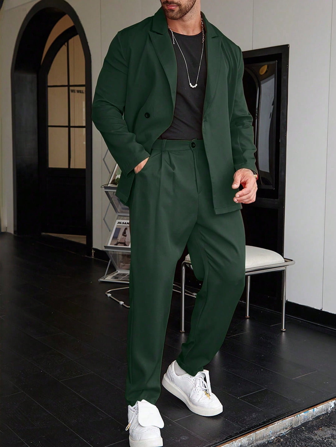 Heren Slim Fit Pak 2-Delig Blazer en Broek