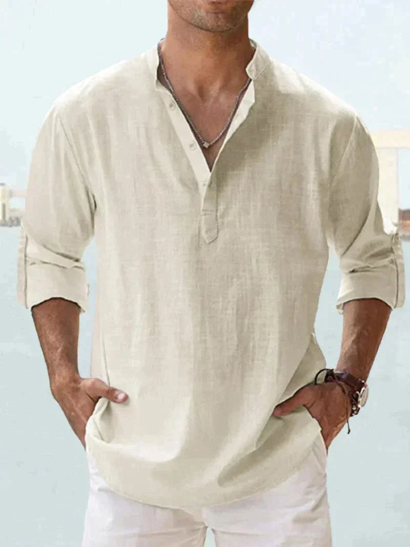 Heren Linnen Overhemd Zomer Casual Strandshirt Luchtig