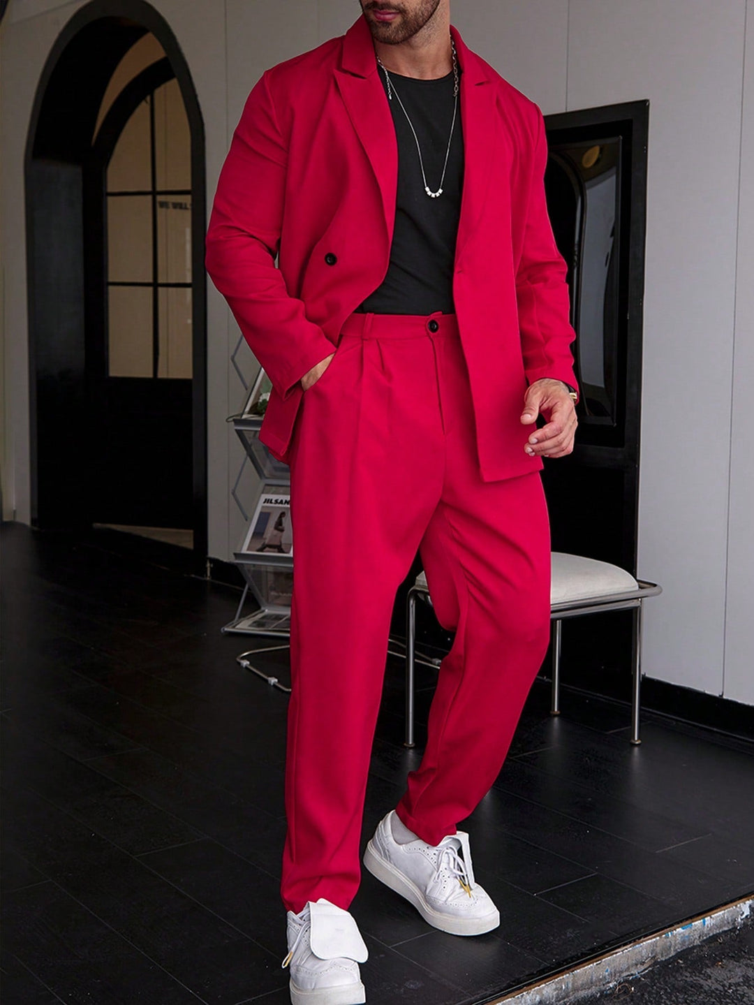 Heren Slim Fit Pak 2-Delig Blazer en Broek