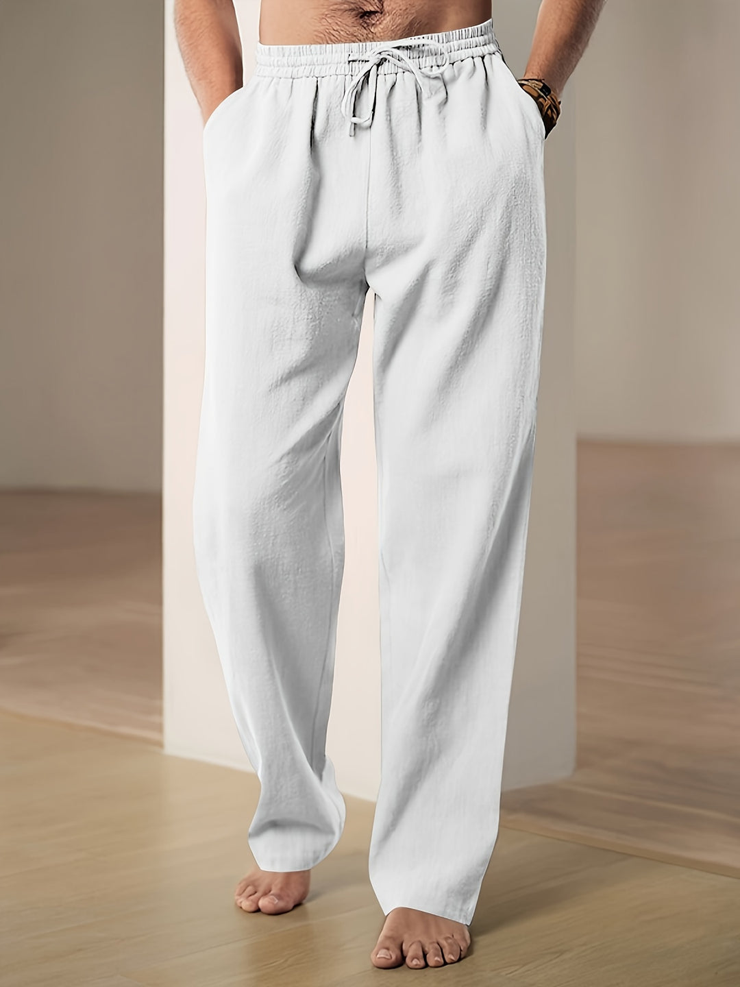Mannen Linnen Broek Elastische Band Zomer Comfort Broek - StudioMarella