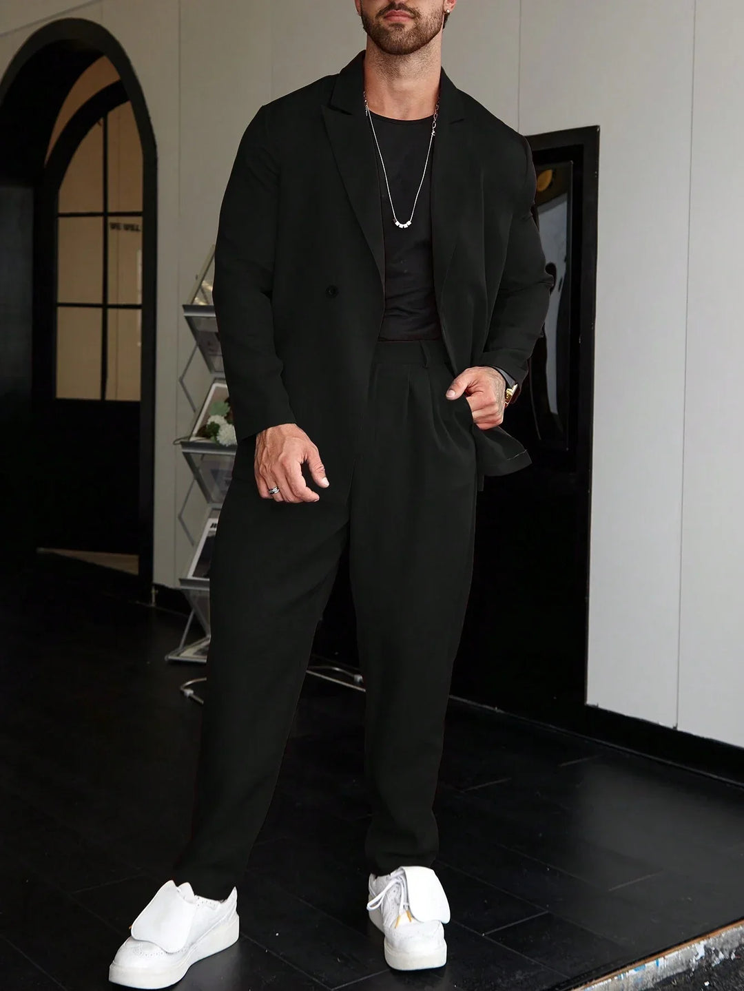 Heren Slim Fit Pak 2-Delig Blazer en Broek