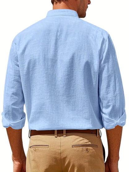 Linnen Overhemd Heren Mao Kraag Casual Fit