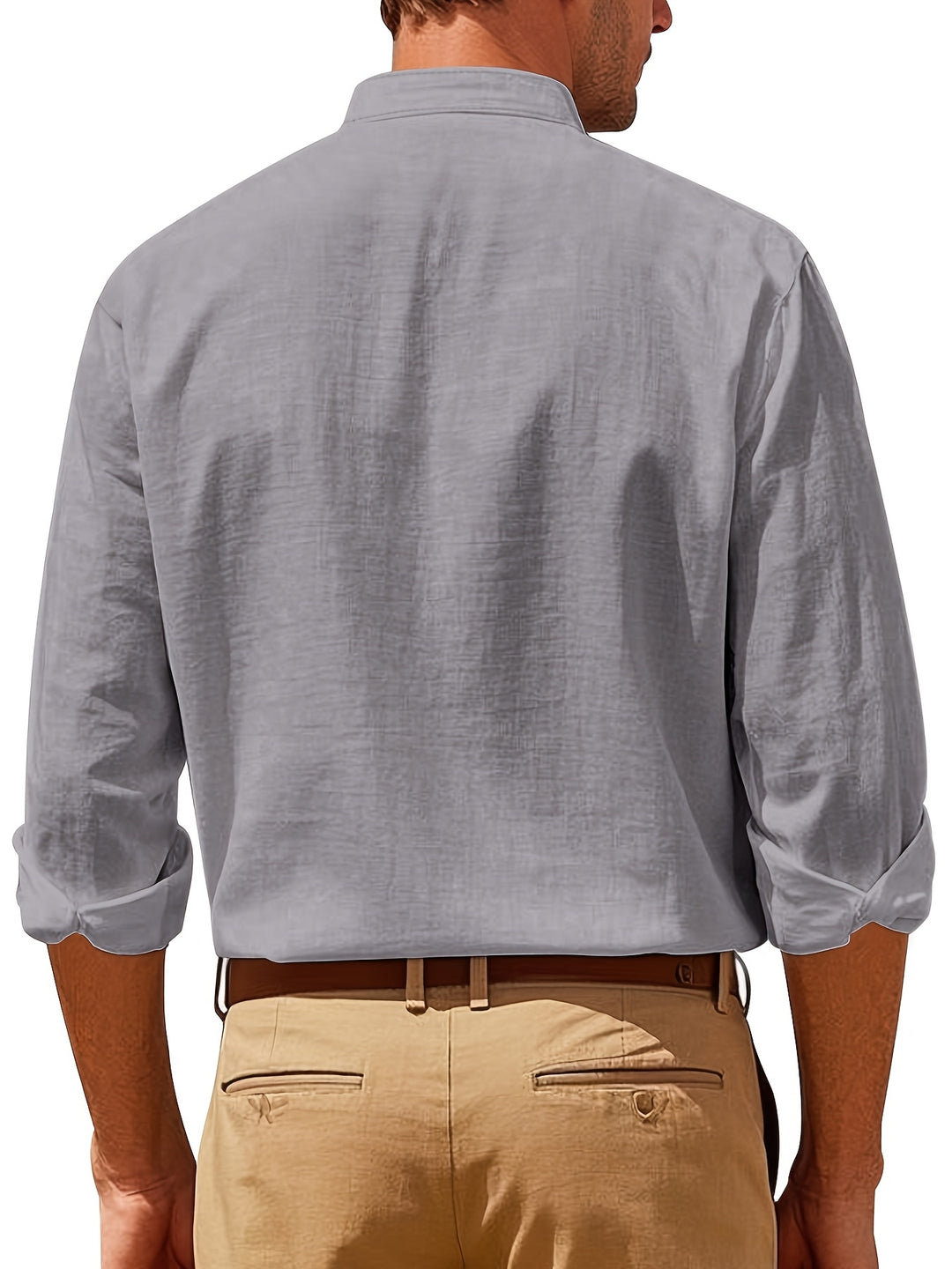 Linnen Overhemd Heren Mao Kraag Casual Fit