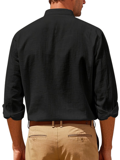 Linnen Overhemd Heren Mao Kraag Casual Fit