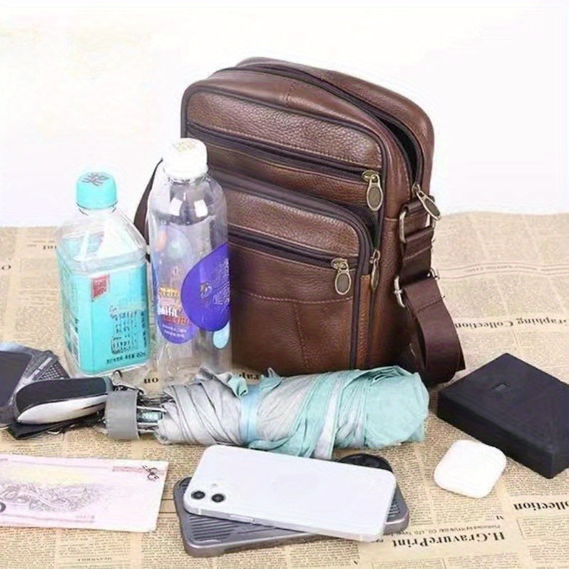 Leren Schoudertas Heren – Ruime Lederen Crossbody Tas met Verstelbare Schouderriem
