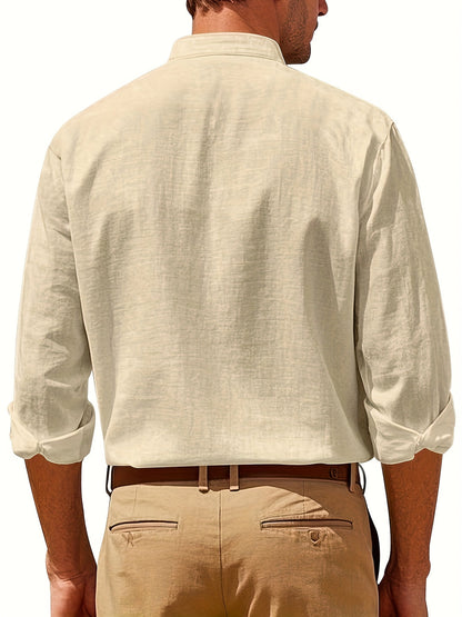 Linnen Overhemd Heren Mao Kraag Casual Fit
