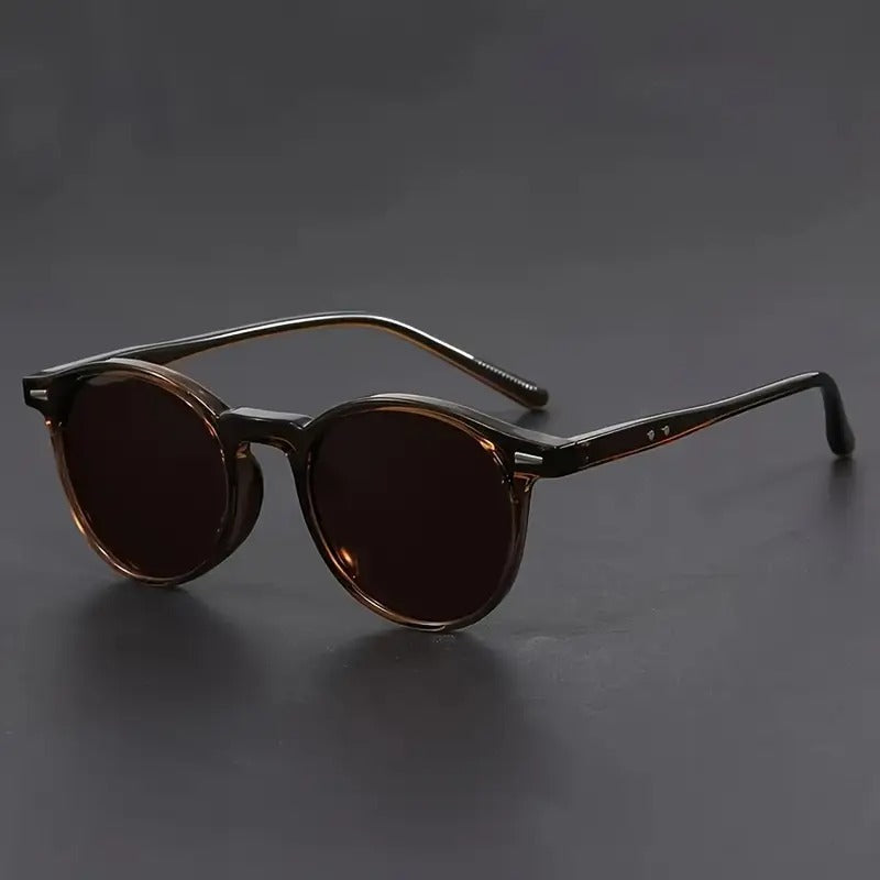 Vintage Ronde Zonnebril met Schildpad Design – Retro Brillen voor Heren met Lichtgewicht Polycarbonaat Montuur