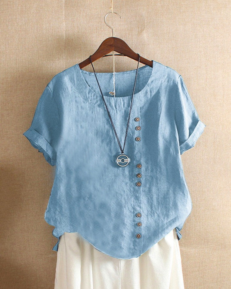Vrouwelijke Blouse Korte Mouwen Cirkel Hals