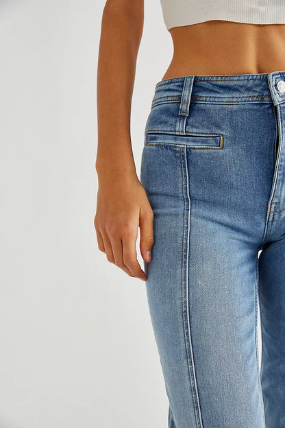Hoge Taille Flared Jeans Rode Sterrenprint
