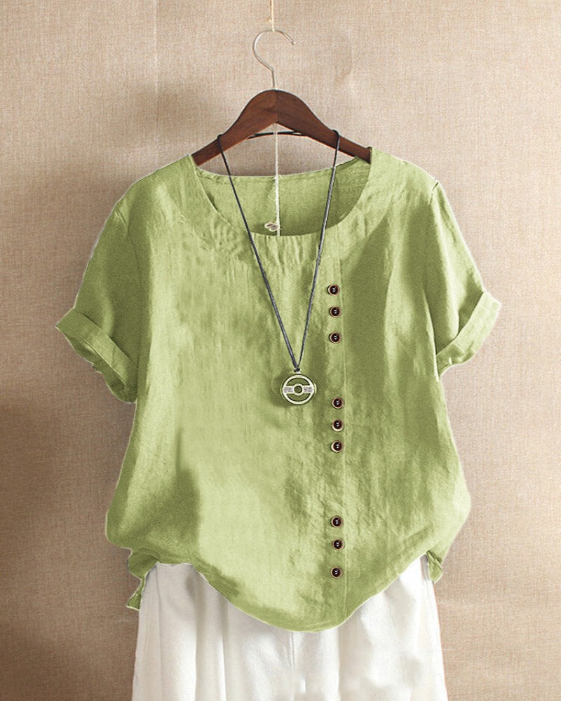 Vrouwelijke Blouse Korte Mouwen Cirkel Hals