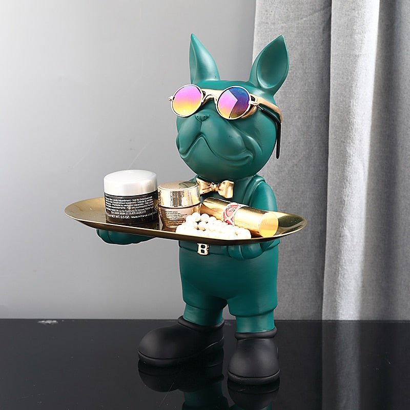 Franse Bulldog Butler Sculptuur met Dienblad – Decoratieve Hondenfiguur in Loungende of Staande Pose – Speelse Hondenliefhebber Woonaccessoire