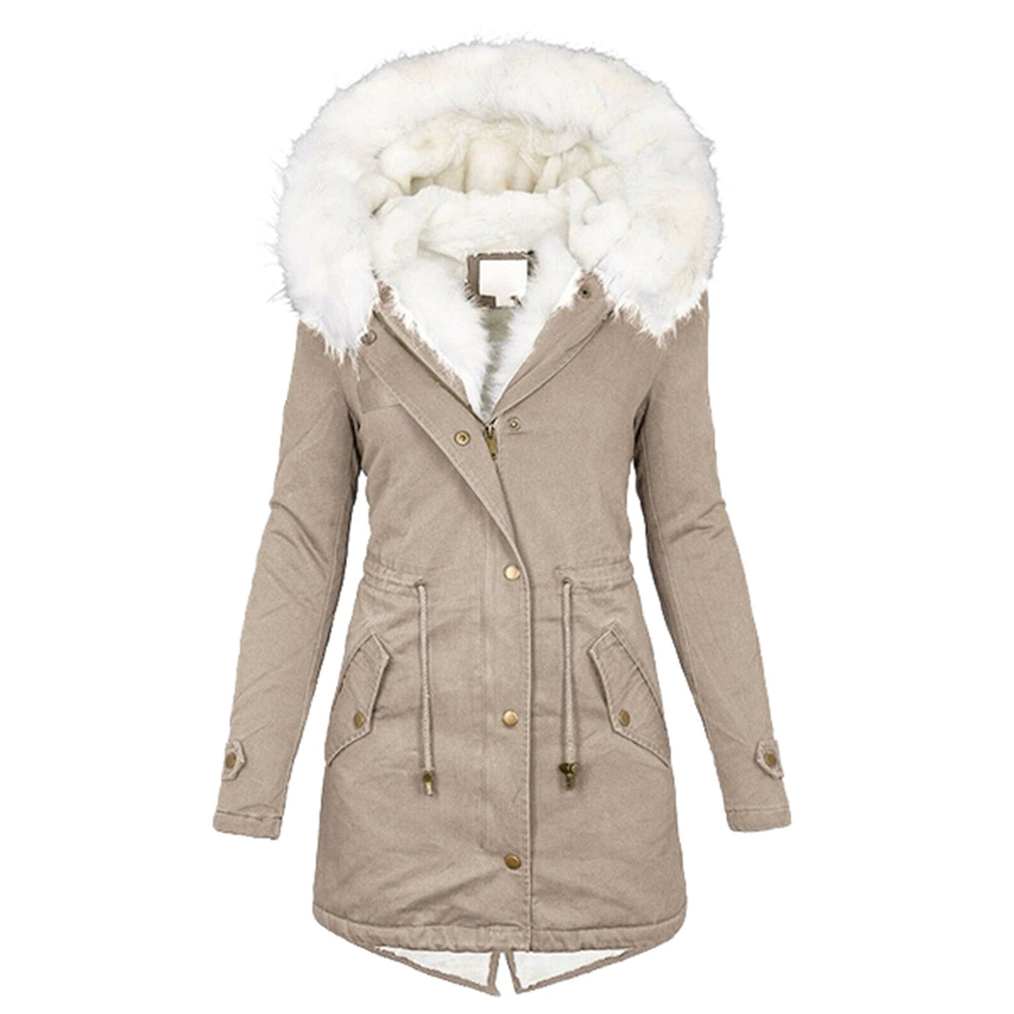 Vegan Winterjas Dames Warm met Faux Bontkraag