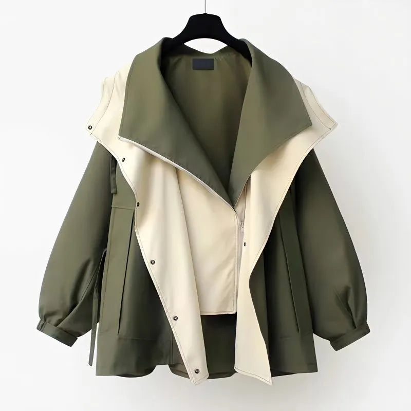 Damesjas Oversized Met Capuchon Tweekleurig Warm - StudioMarella