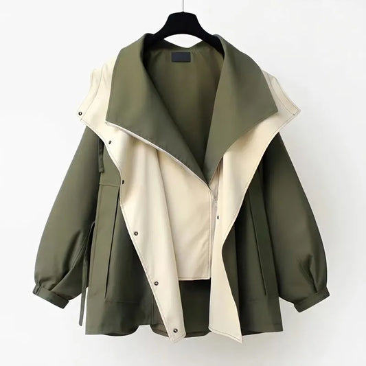 Damesjas Oversized Met Capuchon Tweekleurig Warm - StudioMarella