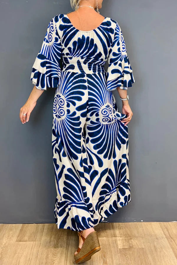 Gebloemde Jumpsuit in de kleur Blauw voor dames in stijl ideaal voor de lente.