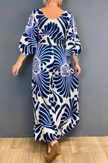 Gebloemde Jumpsuit in de kleur Blauw voor dames in stijl ideaal voor de lente.