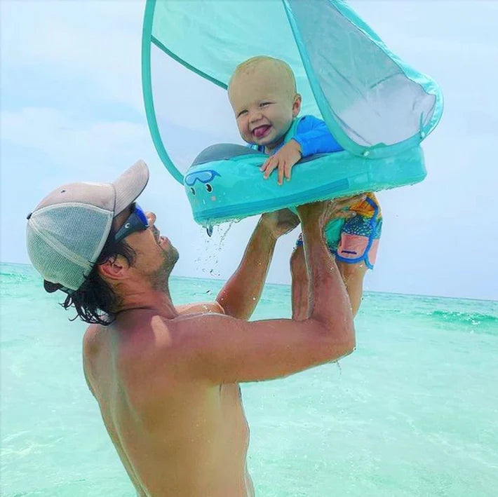 Opblaasbare Zwemhulp Baby met Zonnescherm UPF 50+ en Zacht Drijfcomfort | Veilige Zwemring voor Kinderen Pool en Strand | Visvormige Babyzwemband met Bescherming