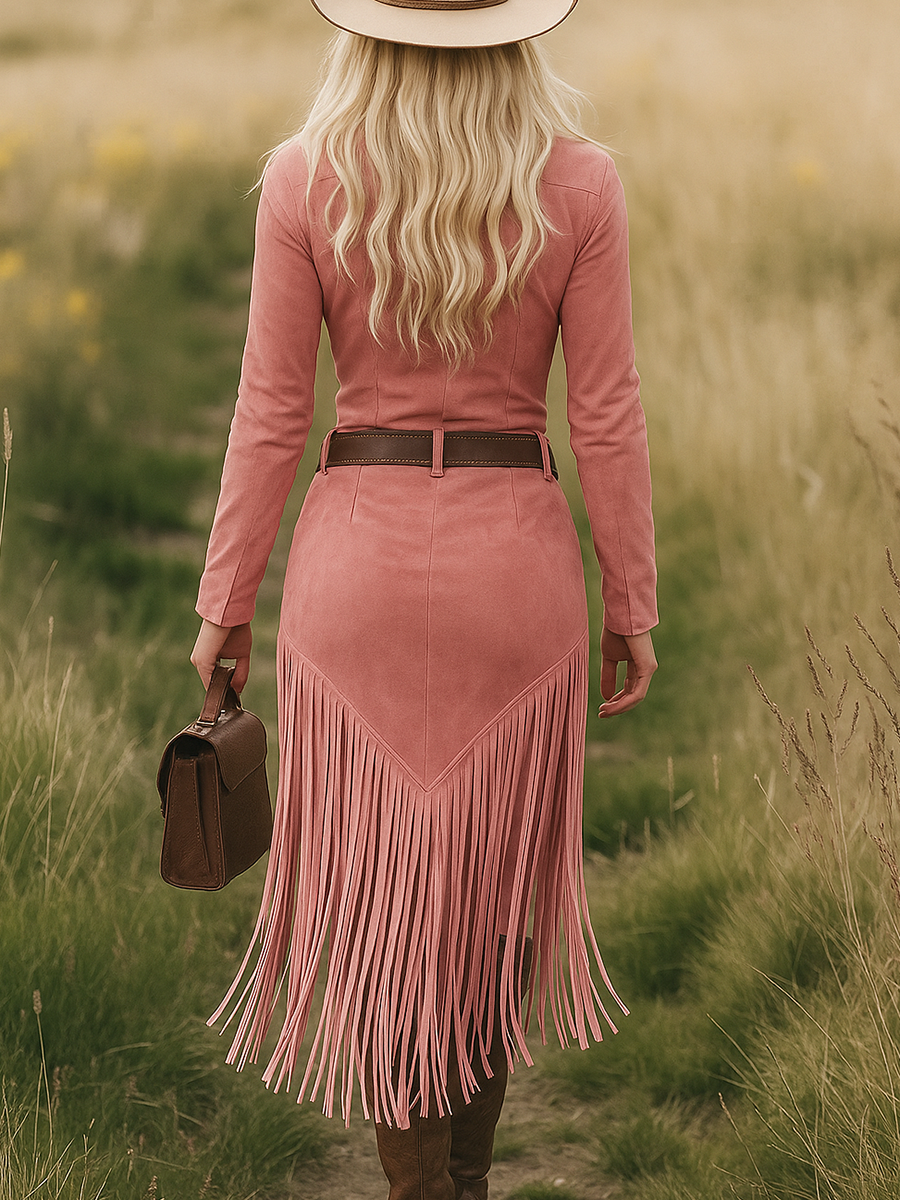 Western Midi Jurk met Kraag en Rits voor Vrouw