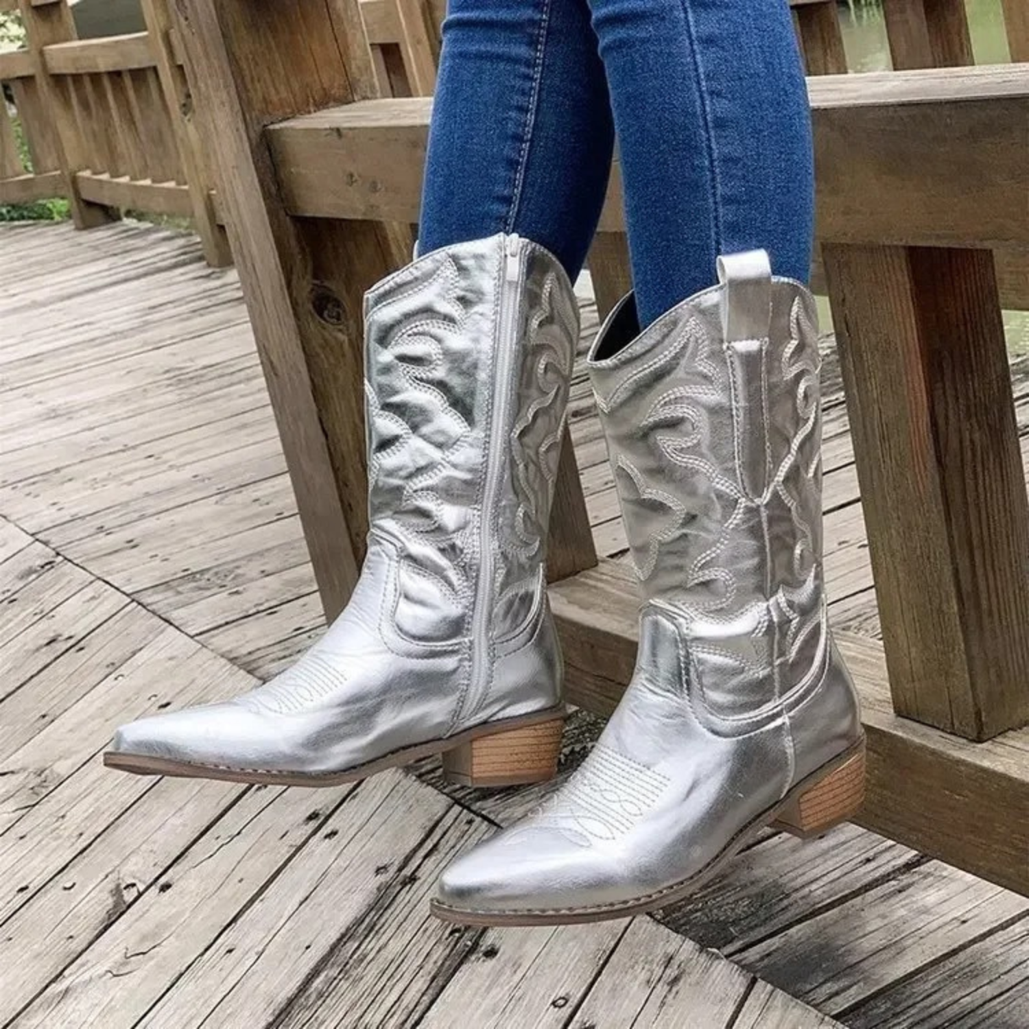 Dames Leren Laarzen Puntige Neus Western Stijl - StudioMarella
