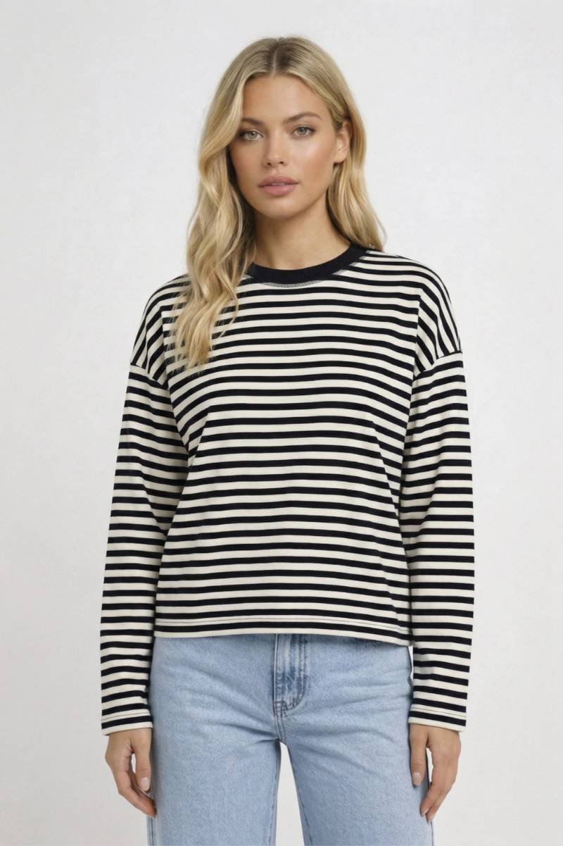 Gestreept Shirt Dames - Oversized met Lange Mouwen | Retro - Gestreept Zwart