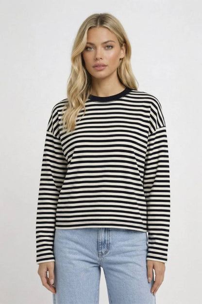Gestreept Shirt Dames - Oversized met Lange Mouwen | Retro - Gestreept Zwart