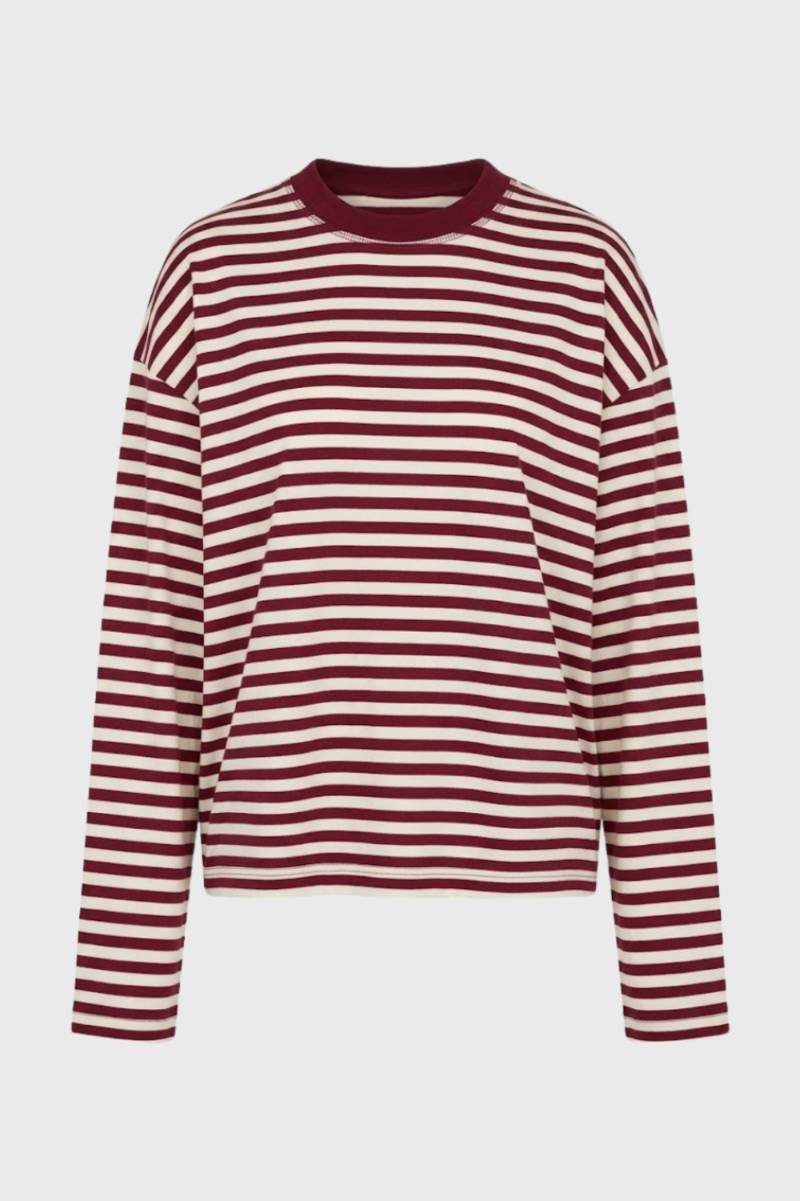 Gestreept Shirt Dames - Oversized met Lange Mouwen | Retro - Gestreept Bordeaux