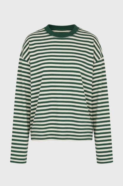 Gestreept Shirt Dames - Oversized met Lange Mouwen | Retro - Gestreept Groen