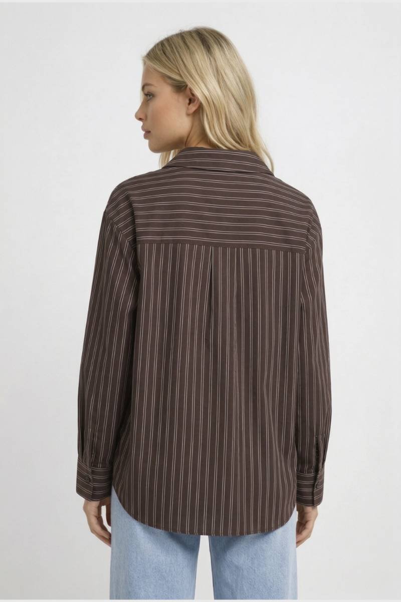 Gestreepte Blouse Dames - Oversized met Lange Mouwen | Klassiek — Gestreept Bruin