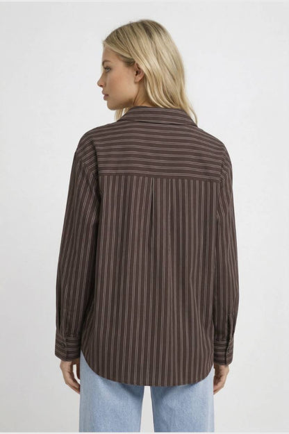 Gestreepte Blouse Dames - Oversized met Lange Mouwen | Klassiek — Gestreept Bruin