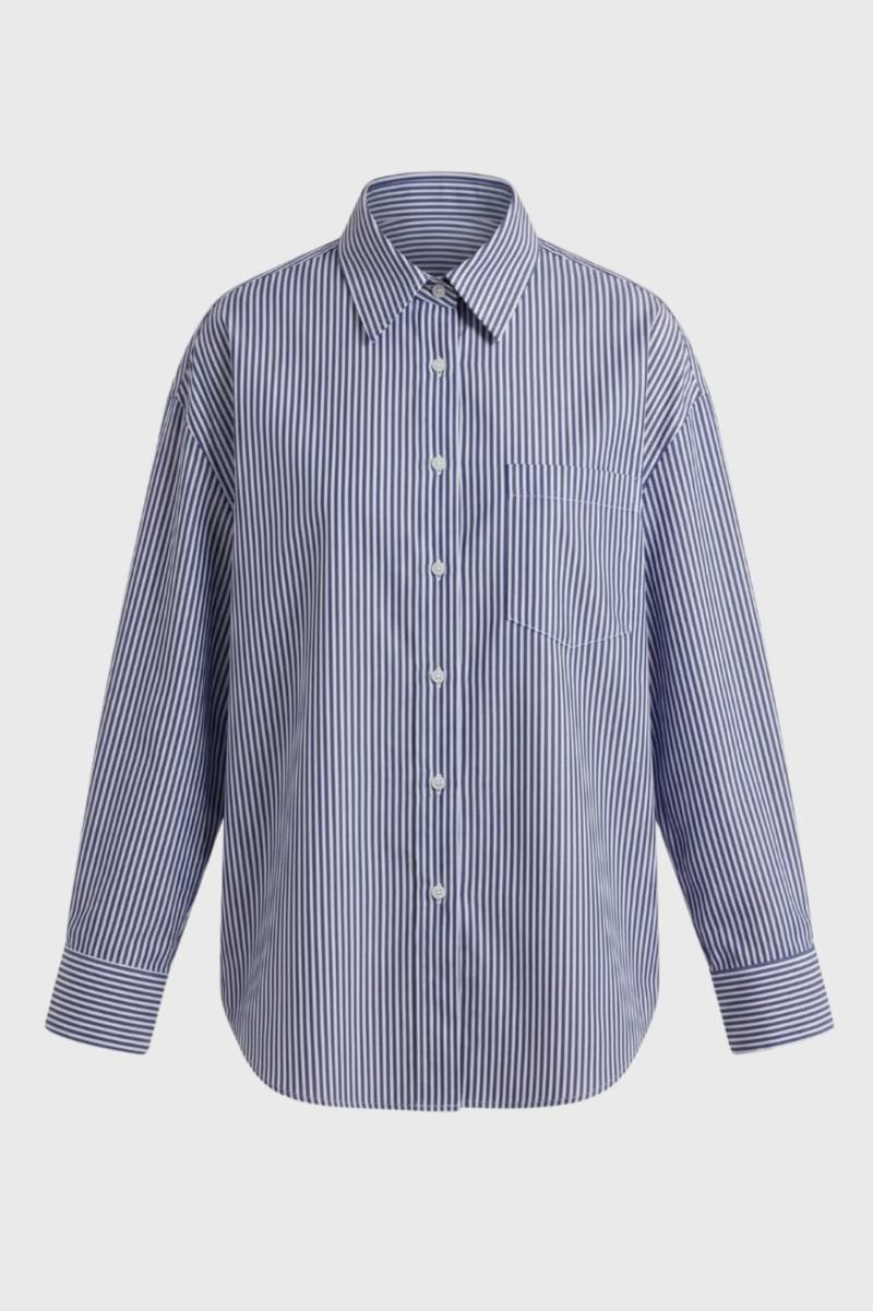 Gestreepte Blouse Dames - Oversized met Lange Mouwen | Klassiek — Gestreept Blauw