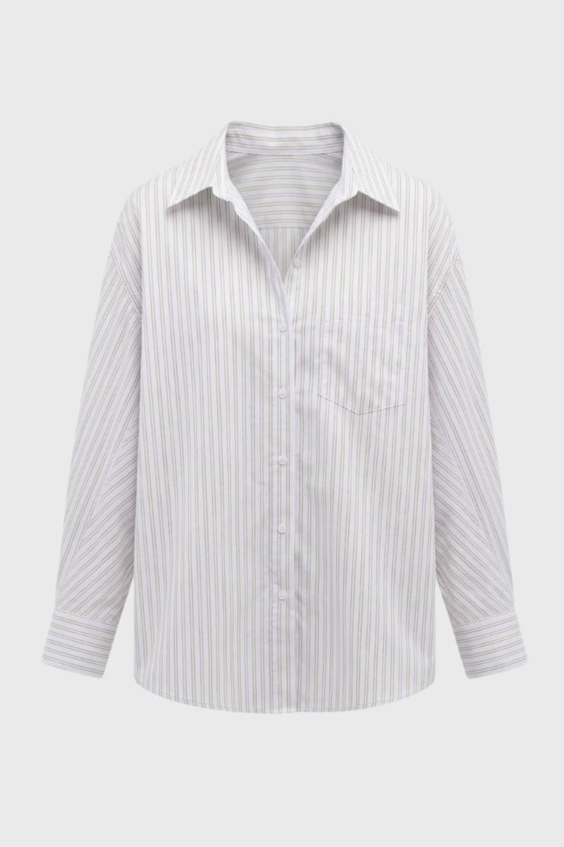 Gestreepte Blouse Dames - Oversized met Lange Mouwen | Klassiek — Gestreept Wit