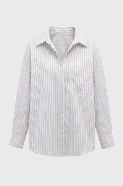 Gestreepte Blouse Dames - Oversized met Lange Mouwen | Klassiek — Gestreept Wit