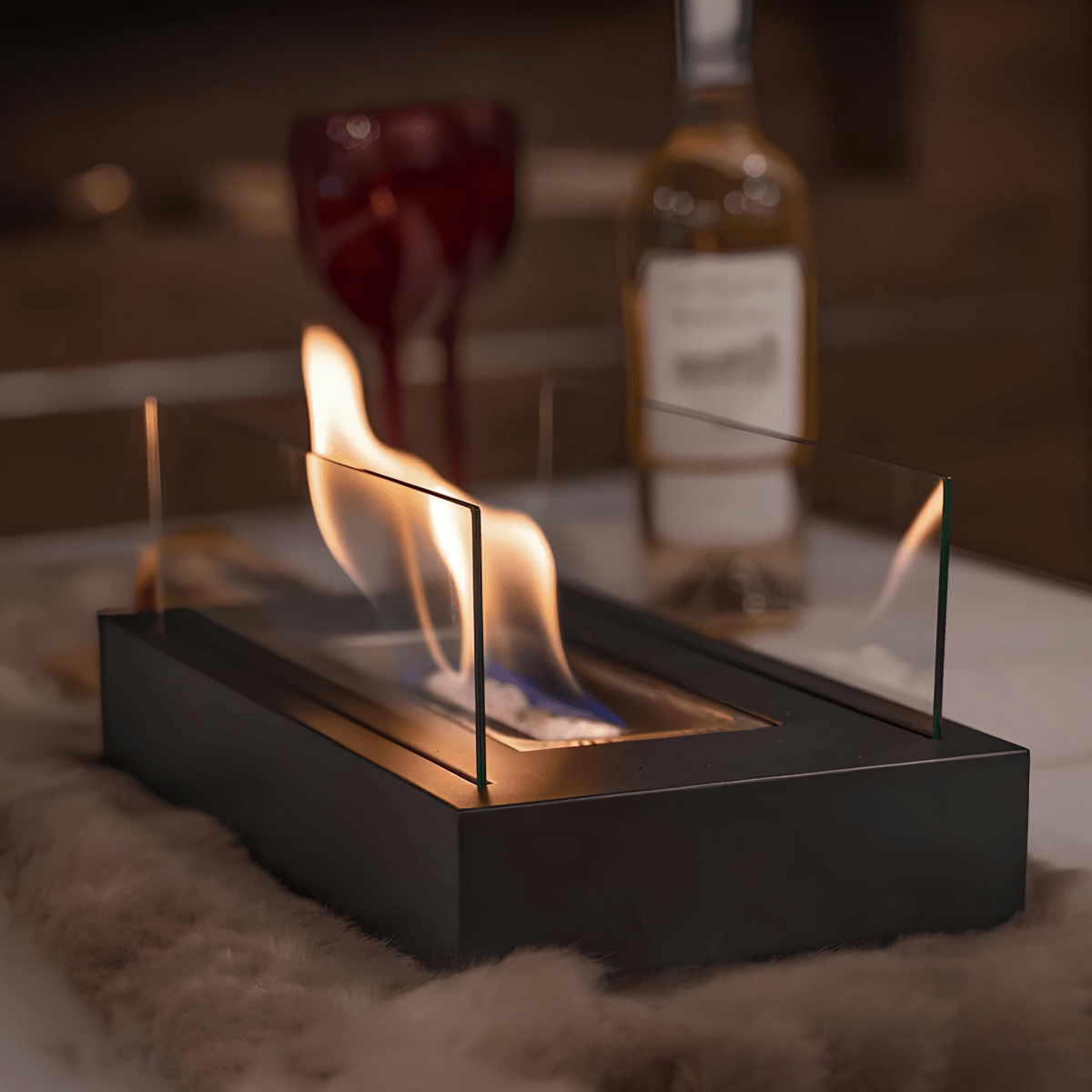 Bioethanol Tafelkachel Draagbaar Gehard Glas & Staal Design voor Binnen & Buiten Rookvrij Sfeerverlichting