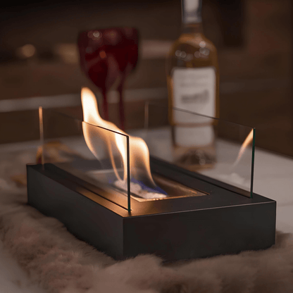 Bioethanol Tafelkachel Draagbaar Gehard Glas & Staal Design voor Binnen & Buiten Rookvrij Sfeerverlichting