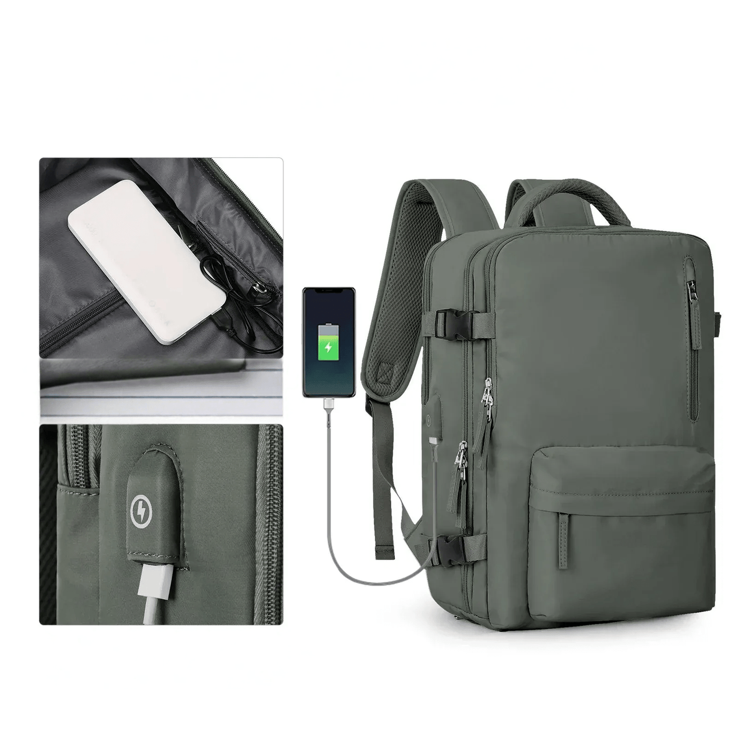 Waterbestendige Reistas met USB-Oplaadpoort — Laptop Rugzak 35L Nylon met Gescheiden Vakken Nat & Droog