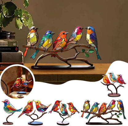 Glazen Vogelfiguren op Glazen Tak Decoratie – Set van 1, 2, 3 of 5 Vogels – Handgemaakte Sierlijke Tafeldecoratie met Gekleurde Glazen Vogeltjes – Interieurobject