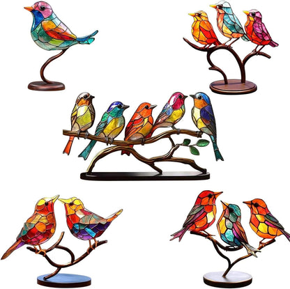 Glazen Vogelfiguren op Glazen Tak Decoratie – Set van 1, 2, 3 of 5 Vogels – Handgemaakte Sierlijke Tafeldecoratie met Gekleurde Glazen Vogeltjes – Interieurobject