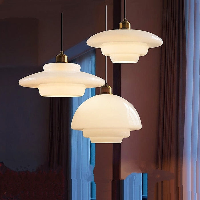 Hanglamp Gelaagd Melkglas Messing Art Deco Eettafel Woonkamer Vintage Stijl