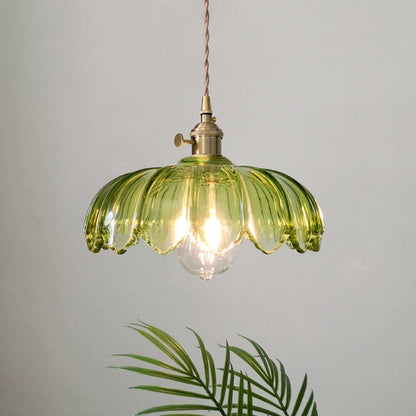 Hanglamp Glas Vintage Bloem Groen Koper 25cm Pendellamp Retro Woonkamer Eetkamer Romantisch