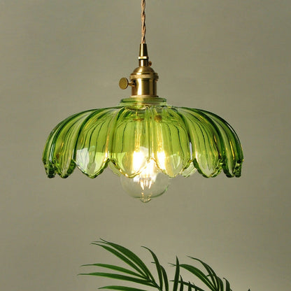 Hanglamp Glas Vintage Bloem Groen Koper 25cm Pendellamp Retro Woonkamer Eetkamer Romantisch