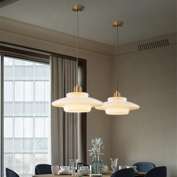 Hanglamp Wit Glas Messing Mid-Century Modern Design Verstelbare Kabel Eetkamer Woonkamer Keuken Melkglas Pendellamp Retro