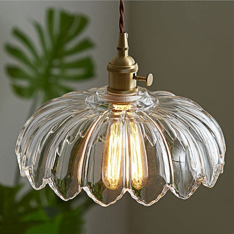Hanglamp Glas Vintage Bloem Groen Koper 25cm Pendellamp Retro Woonkamer Eetkamer Romantisch