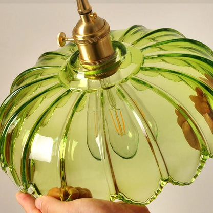 Hanglamp Glas Vintage Bloem Groen Koper 25cm Pendellamp Retro Woonkamer Eetkamer Romantisch