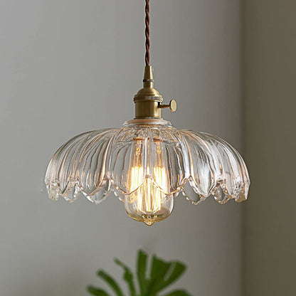 Hanglamp Glas Vintage Bloem Groen Koper 25cm Pendellamp Retro Woonkamer Eetkamer Romantisch