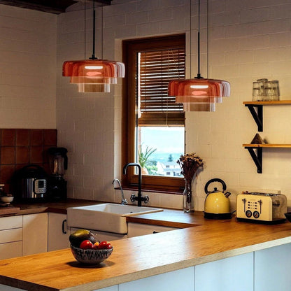 Hanglamp Glas Nordisch Design Gelaagd 1 2 3 Niveaus Oranje Groen Grijs Eetkamer Keuken Woonkamer Pendellamp Warm Licht LED Verstelbaar