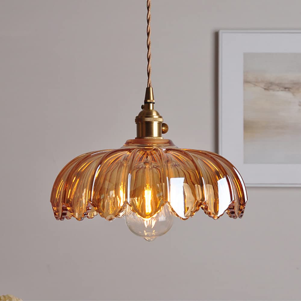 Hanglamp Glas Vintage Bloem Groen Koper 25cm Pendellamp Retro Woonkamer Eetkamer Romantisch