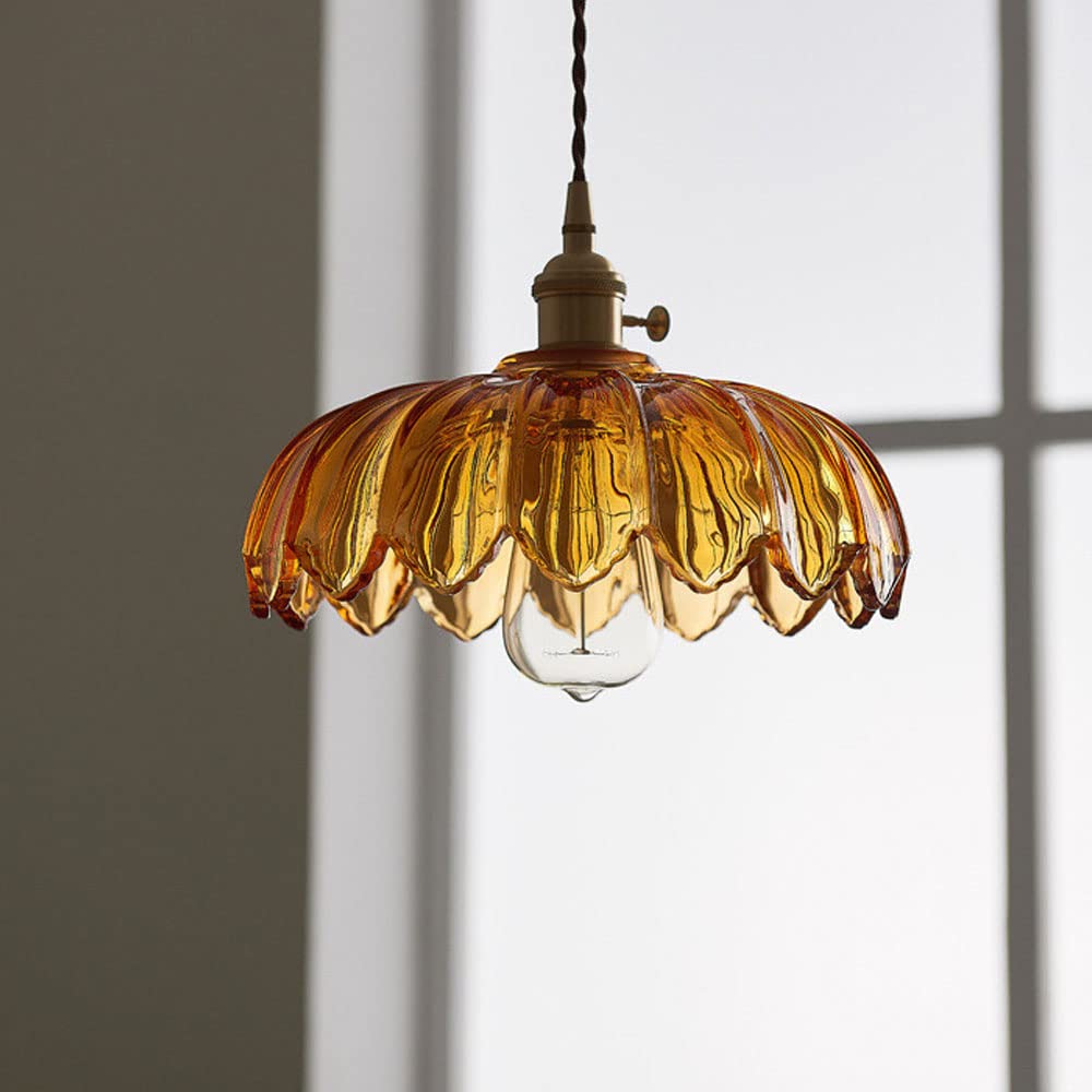 Hanglamp Glas Vintage Bloem Groen Koper 25cm Pendellamp Retro Woonkamer Eetkamer Romantisch