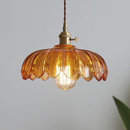 Hanglamp Glas Vintage Bloem Groen Koper 25cm Pendellamp Retro Woonkamer Eetkamer Romantisch