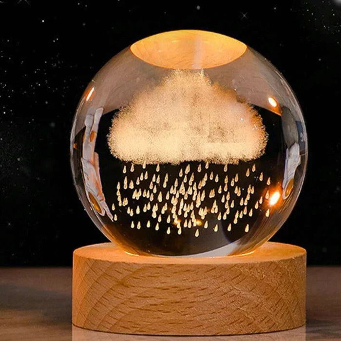 3D Verlichte Glazen Bol met Ruimtemotieven – Decoratieve Sfeerverlichting met LED