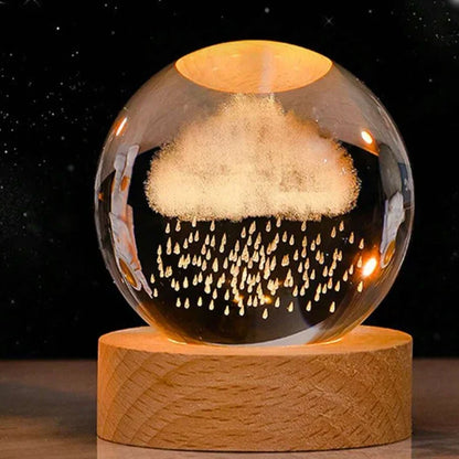 3D Verlichte Glazen Bol met Ruimtemotieven – Decoratieve Sfeerverlichting met LED